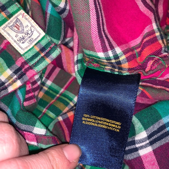Polo Ralph Lauren Girls Plaid Flannel Cotton Button Down Collar Shirt Tunic 12 - Picture 7 of 10